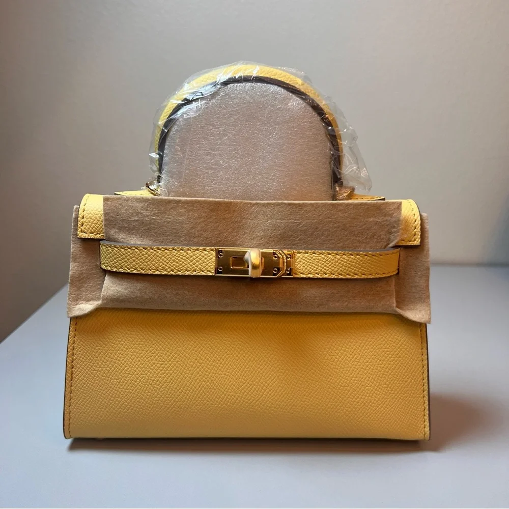 Genuine Epsom Leather mini handbag with shoulder strap featuring Gold hardware - Picture 15 of 15